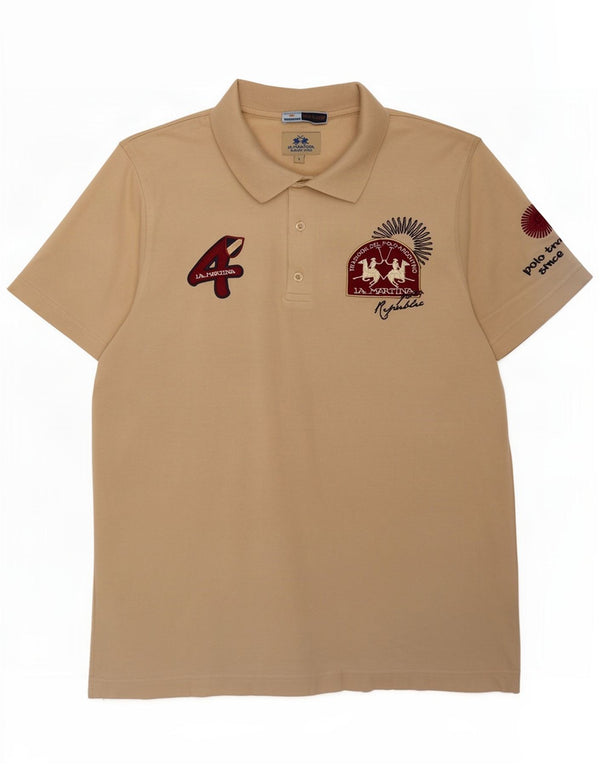 Tricou polo cu grafică pentru bărbați La Martina, mare, bej, bumbac