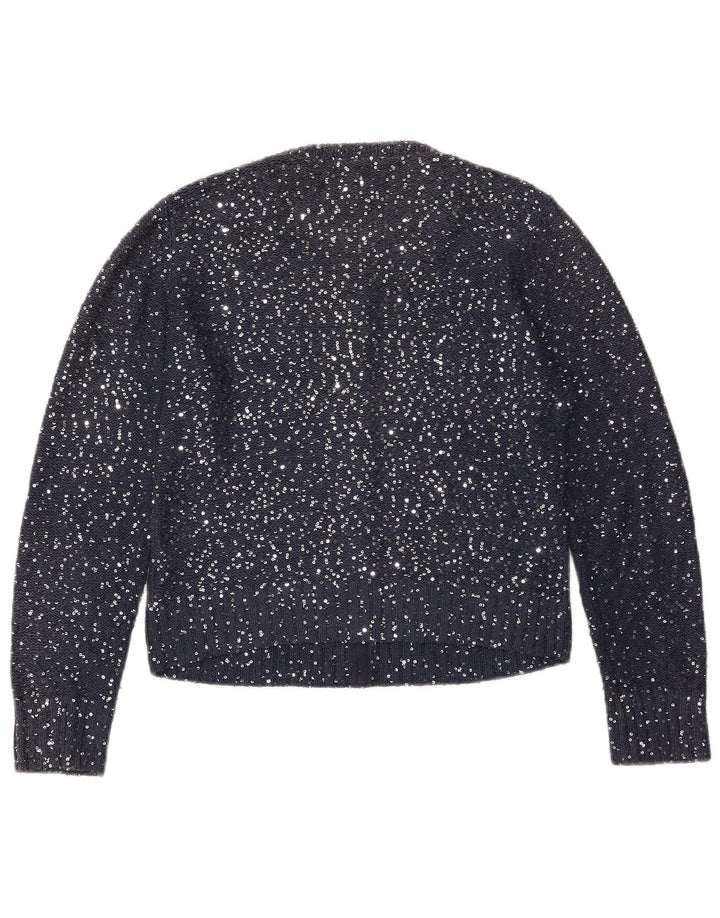 JIGSAW Pulover cardigan crop pentru femei UK 12 Poliester mediu bleumarin
