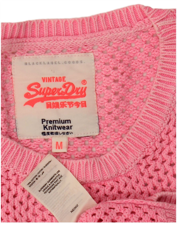 SUPERDRY Pulover cu mânecă scurtă pentru damă, cu gât crew, roz mediu UK 14