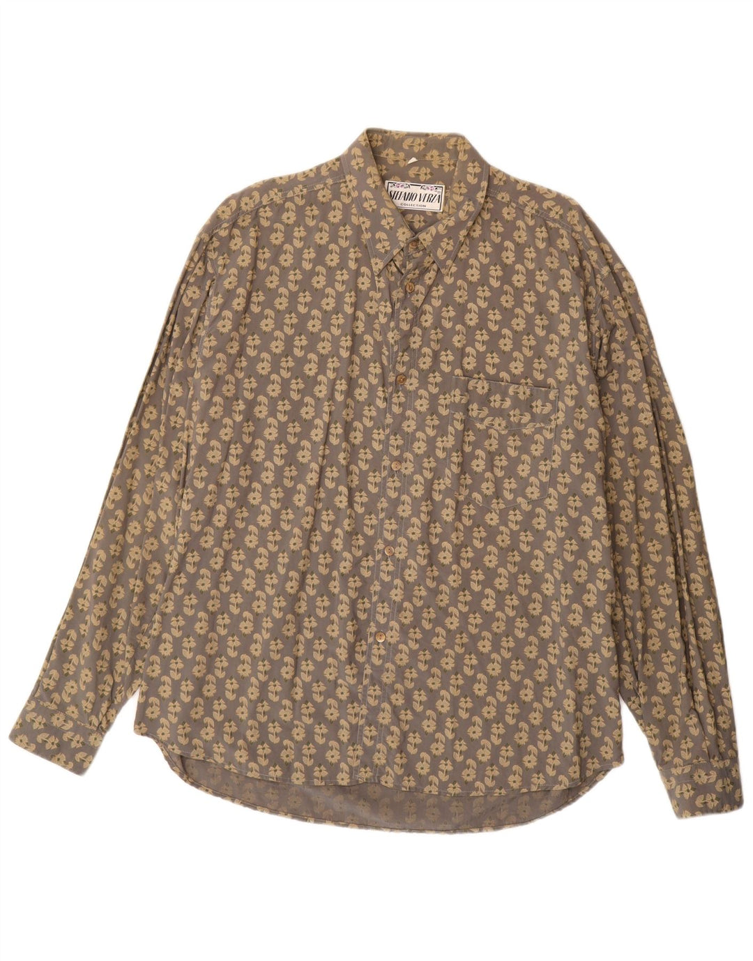 Cămașă Vintage pentru bărbați XL Gri Floral Vâscoză