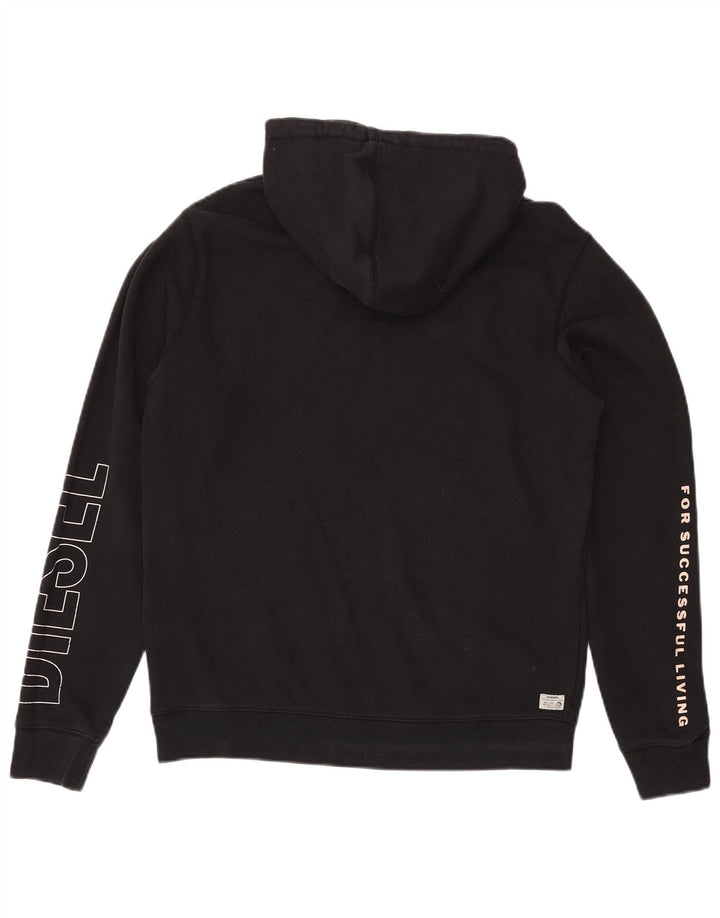 Pulover Diesel pentru bărbați cu capota cu grafică, bumbac mediu negru