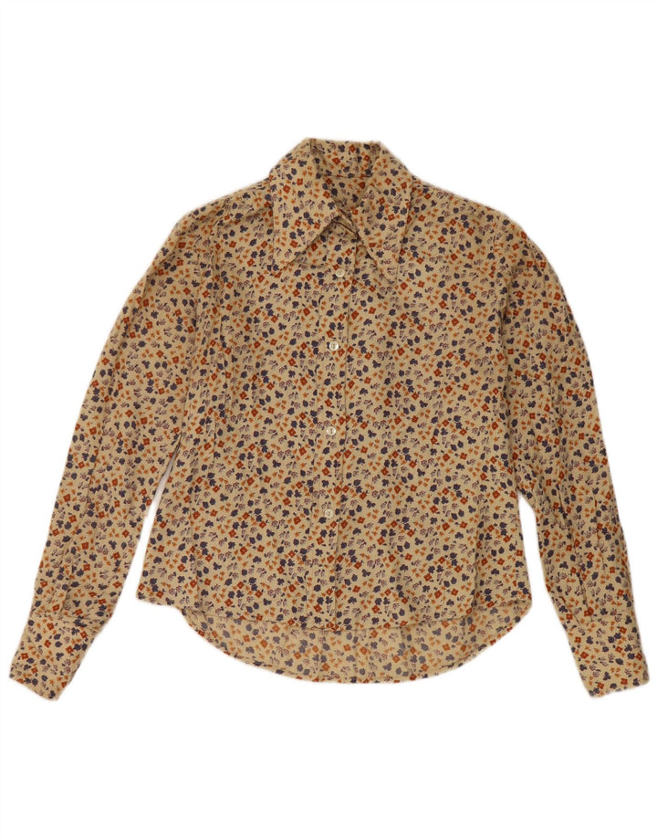 Cămașă Vintage pentru femei UK 12 Medium Bej Floral