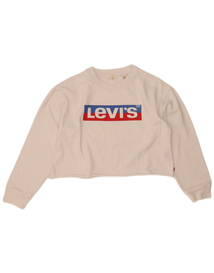 Pulover de hanorac oversized Crop Graphic pentru femei Levi's UK 10 Small White