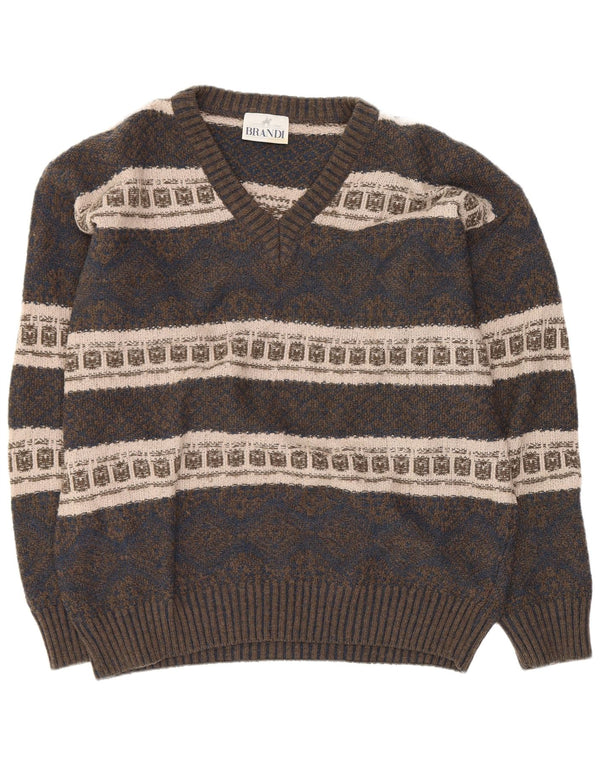 Pulover Brandi pentru bărbați cu decolteu în V, mare, bleumarin, Fair Isle
