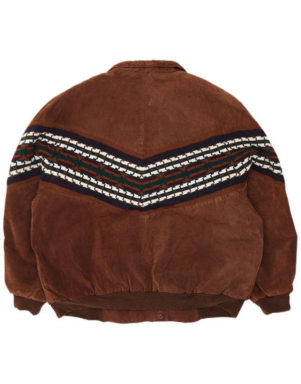Jachetă vintage pentru bărbați Sherpa, cu ajustare largi, UK 44 2XL, maro, piele geometrică