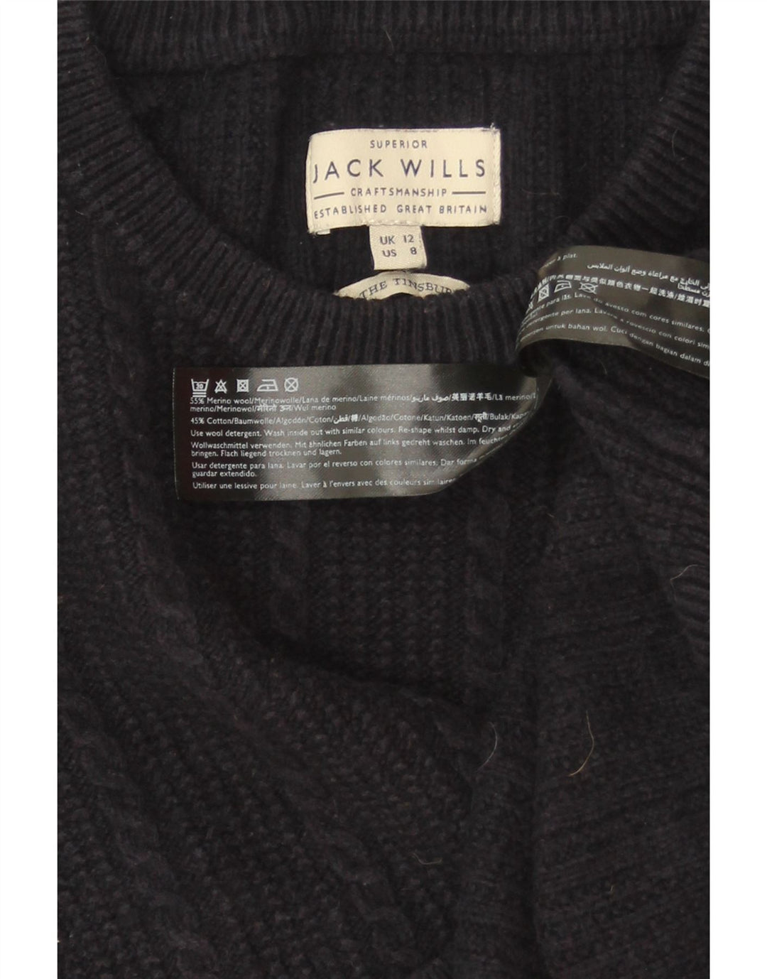 JACK WILLS Pulover pentru damă cu decolteu triplu UK 12 Medium Bleumarin