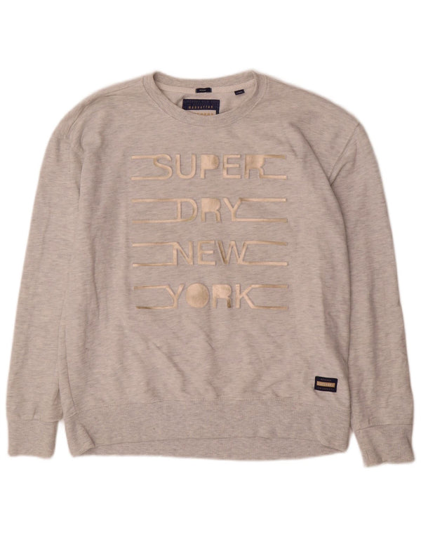 Pulover cu grafic pentru femei Superdry UK 14, bumbac cu pete gri mediu