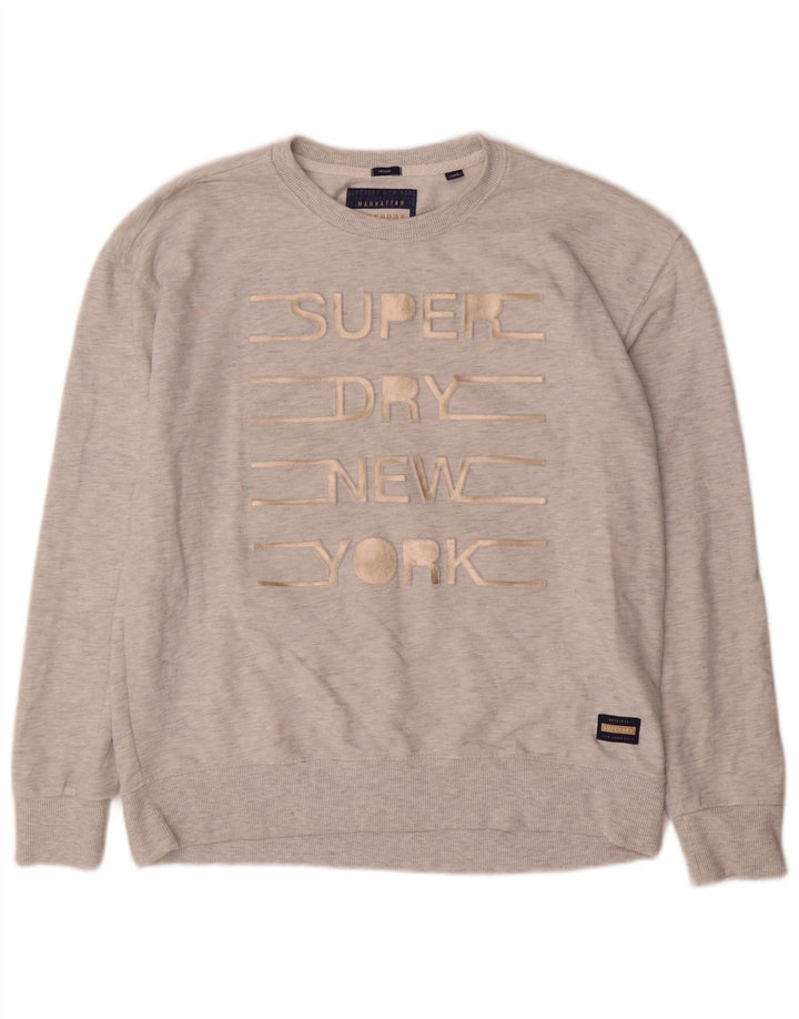 Pulover cu grafic pentru femei Superdry UK 14, bumbac cu pete gri mediu