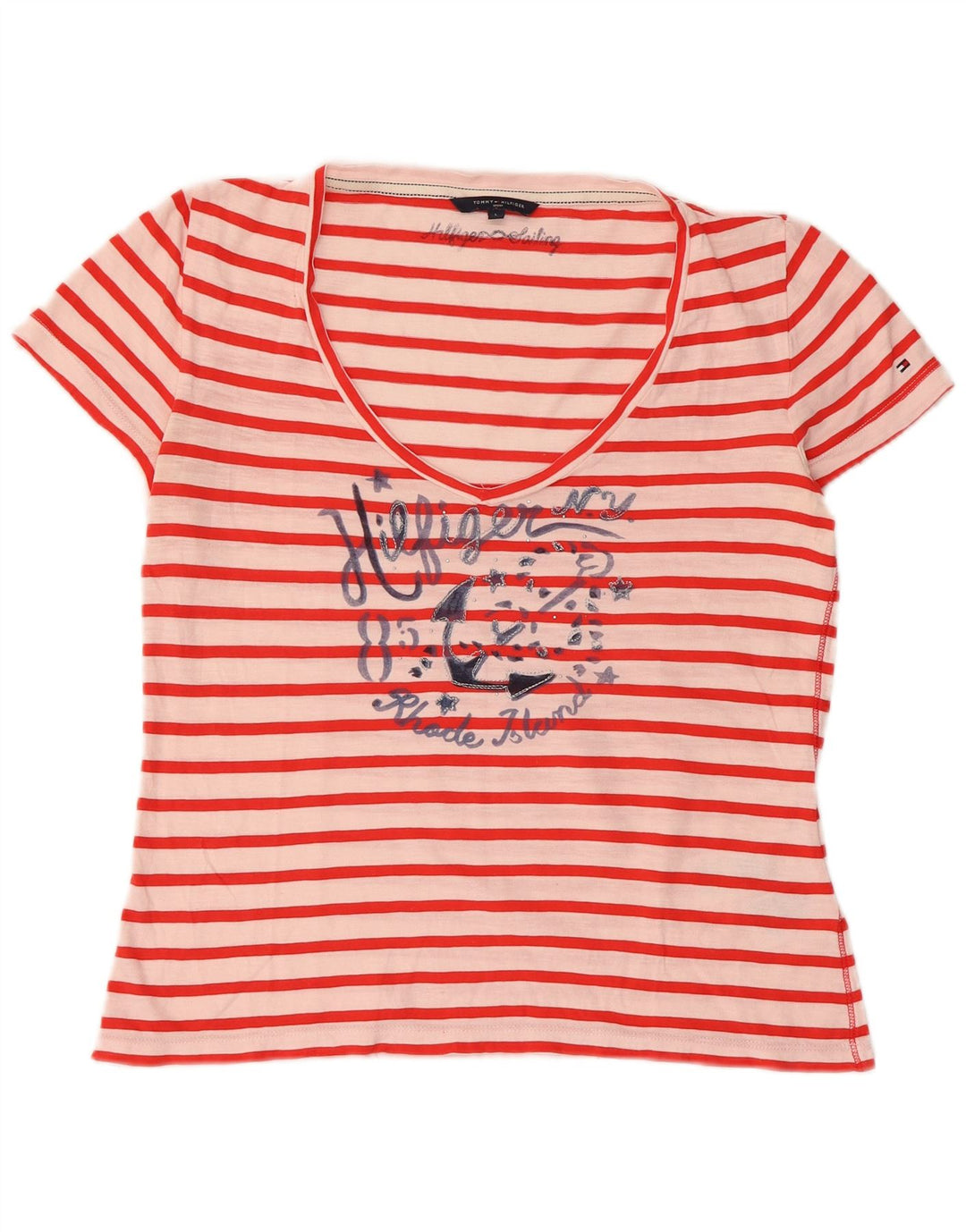 TOMMY HILFIGER Tricou cu grafic crop pentru femei Top UK 14 Large Red Dunge