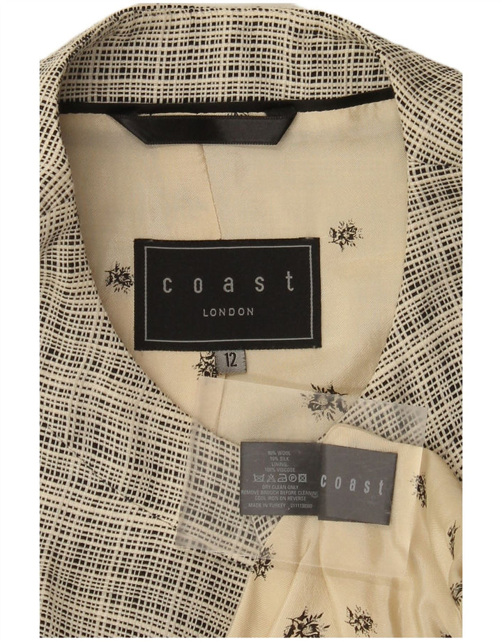 COAST Jachetă Bolero cu mâneci 3/4 pentru femei UK 12 Medium Beige Check Wool