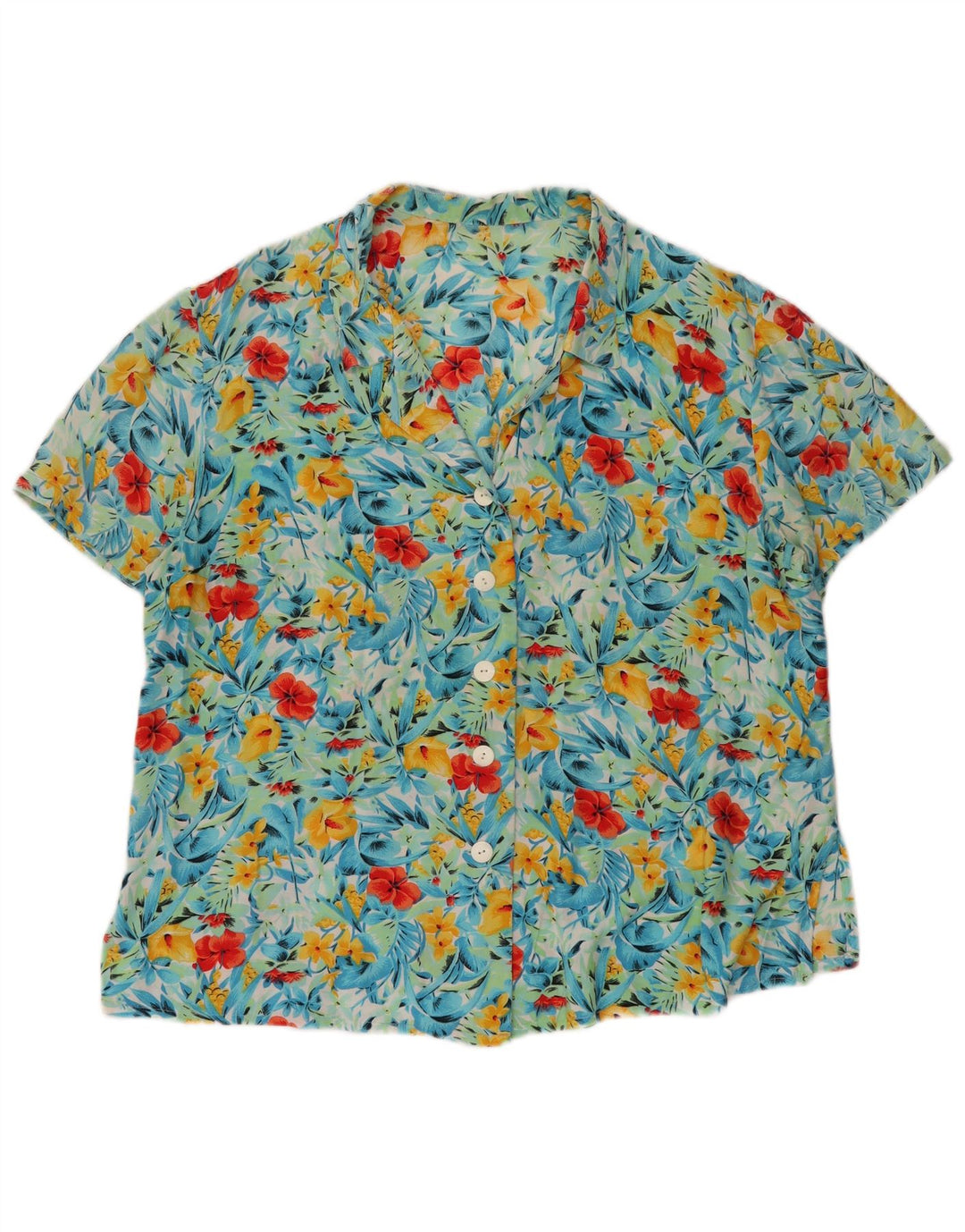 Cămașă cu mânecă scurtă pentru femei VINTAGE UK 20 2XL Turcoaz Floral