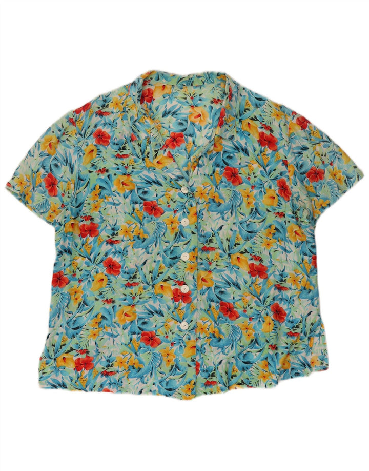 Cămașă cu mânecă scurtă pentru femei VINTAGE UK 20 2XL Turcoaz Floral