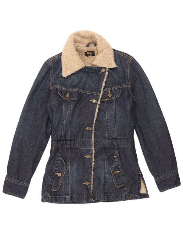 Jachetă Sherpa de blugi pentru femei Lee UK 14, mare, albastru, bumbac