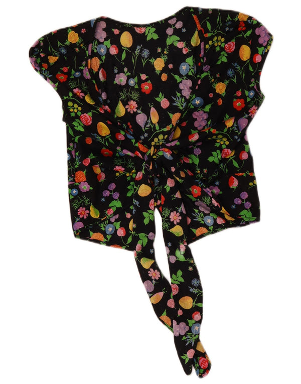 Top cardigan vintage pentru femei Crop Wrap UK 14 Medium Black Floral