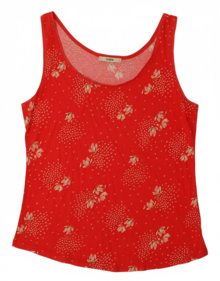 OASIS Vest Top Femei UK 14 Mare Roșu Floral Viscoză