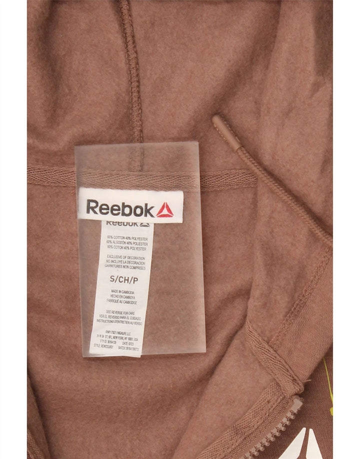 REEBOK Mens Zip Hoodie Sweater Small Brown Cotton Vintage Reebok and Second-Hand Reebok from Messina Hembry 