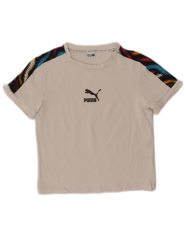 Tricou crop grafic Puma pentru femei Top UK 8 Small White Colorblock