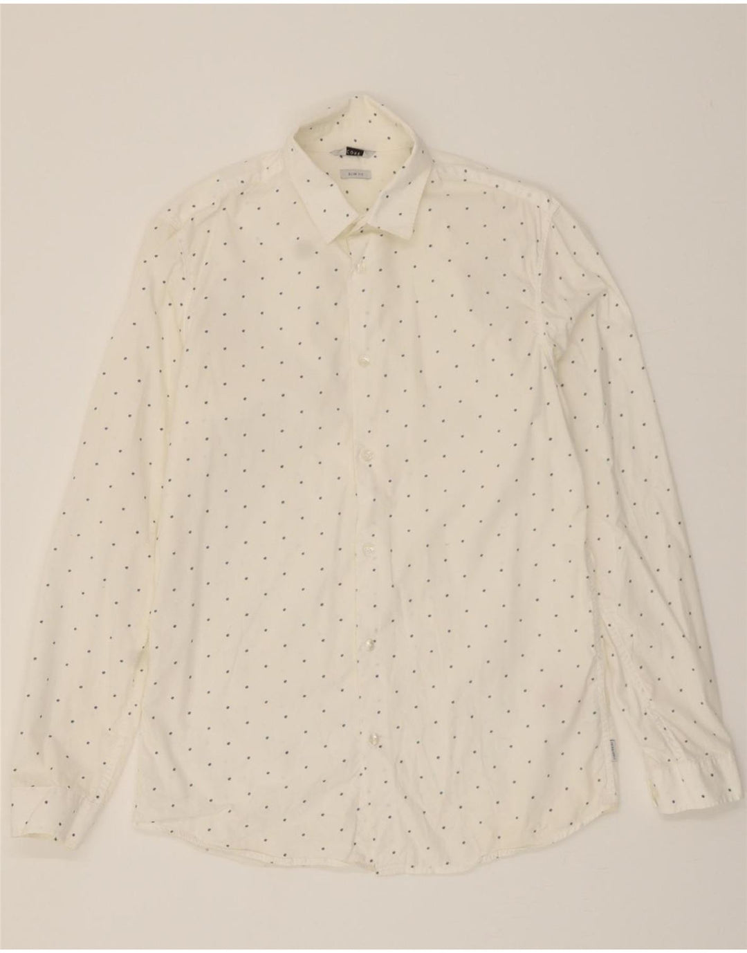 JACK & JONES Mens Slim Fit Shirt Medium White Spotted Cotton Vintage Jack & Jones and Second-Hand Jack & Jones from Messina Hembry 