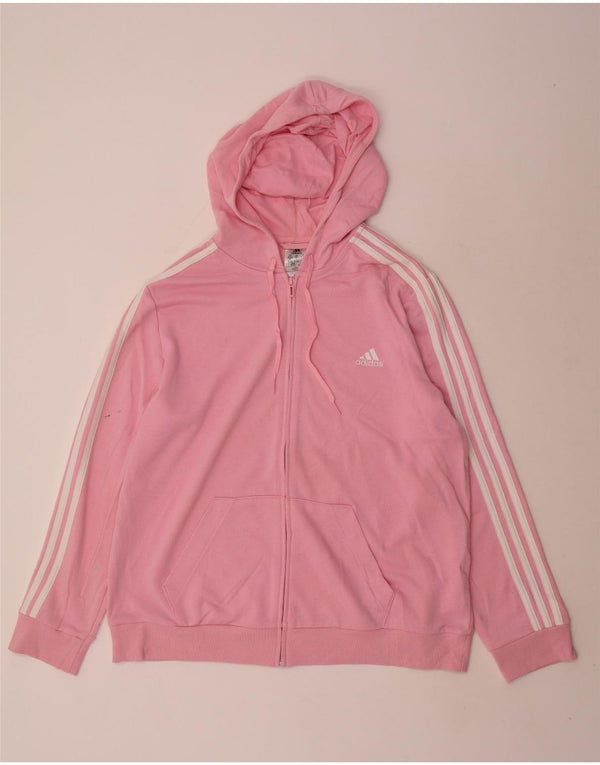 Pulover Adidas pentru femei, cu fermoar, cu glugă, UK 24/26 2XL, bumbac roz