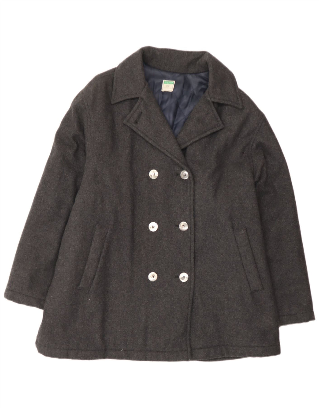 BENETTON Palton dublu pentru femei UK 18 XL Lână gri