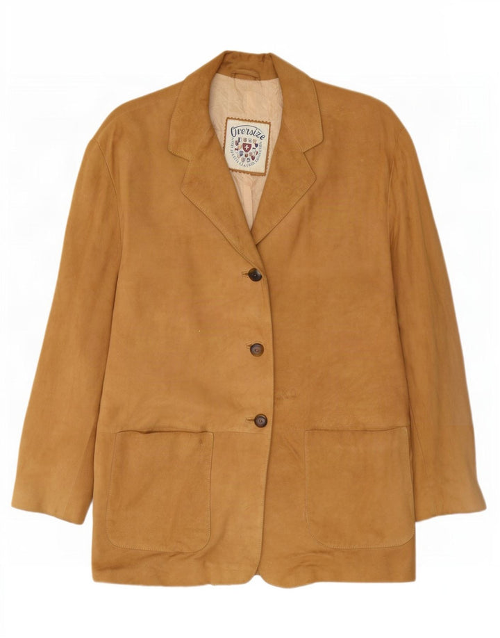 Blazer Vintage pentru femei cu 3 nasturi din piele intoarsa UK 14 Medium Beige Piele
