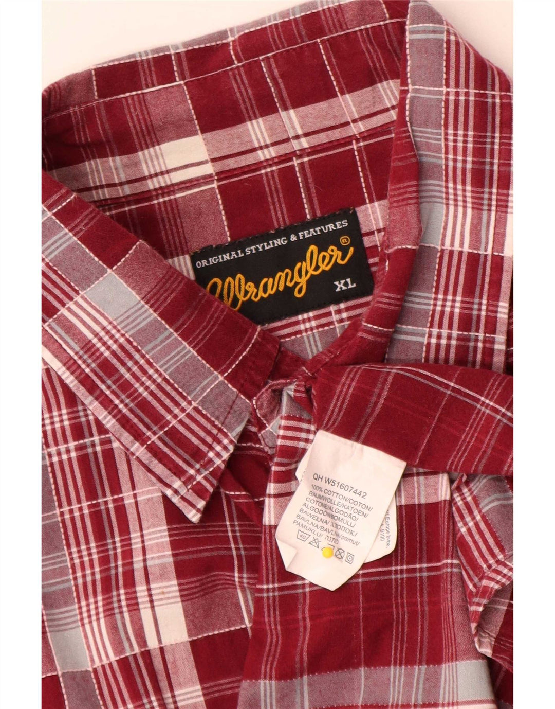 Cămașă pentru bărbați Wrangler cu mânecă scurtă XL, bumbac roșu cu carouri