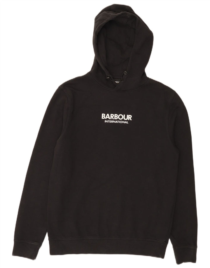 Pulover Barbour pentru bărbați cu capota cu grafică, bumbac mic, negru