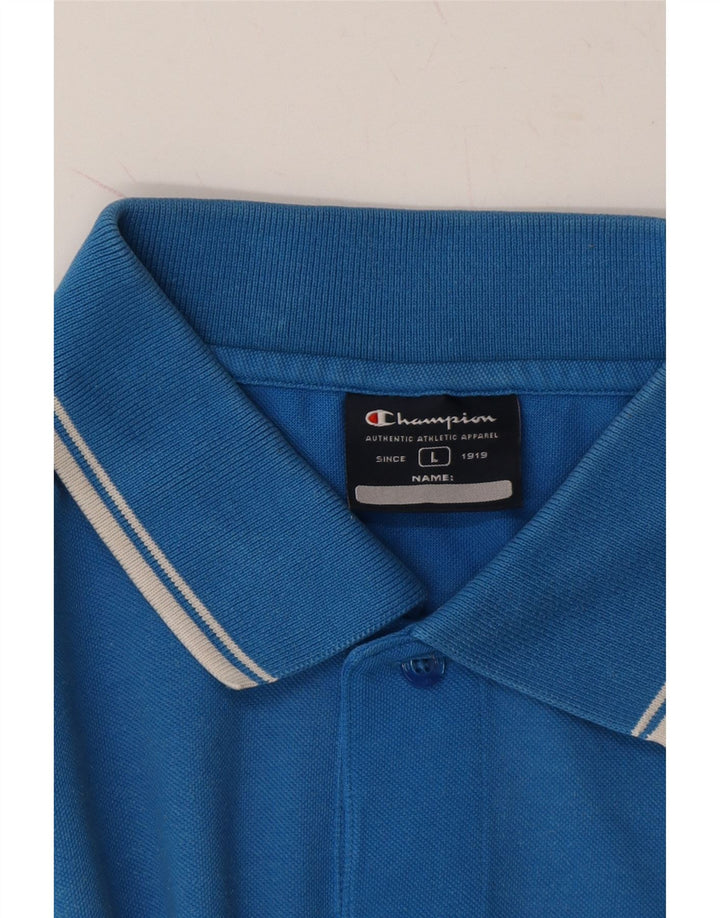 CHAMPION Mens Graphic Polo Shirt Large Blue Cotton Vintage Champion and Second-Hand Champion from Messina Hembry 