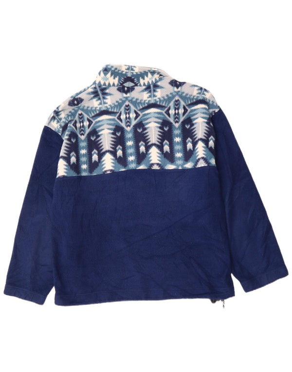 Pulover VINTAGE pentru femei, cu fermoar și gât, din fleece UK 18 XL bleumarin geometric