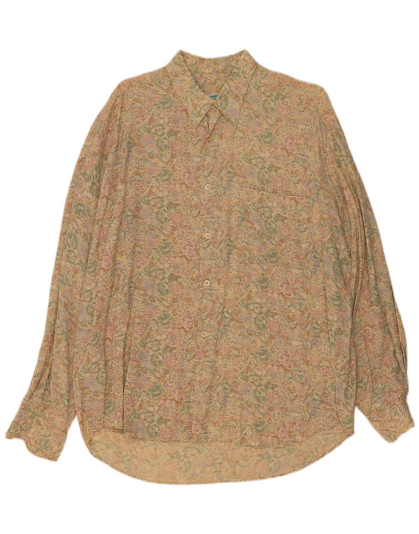 Vintage Mens Shirt XL Beige Floral Viscose