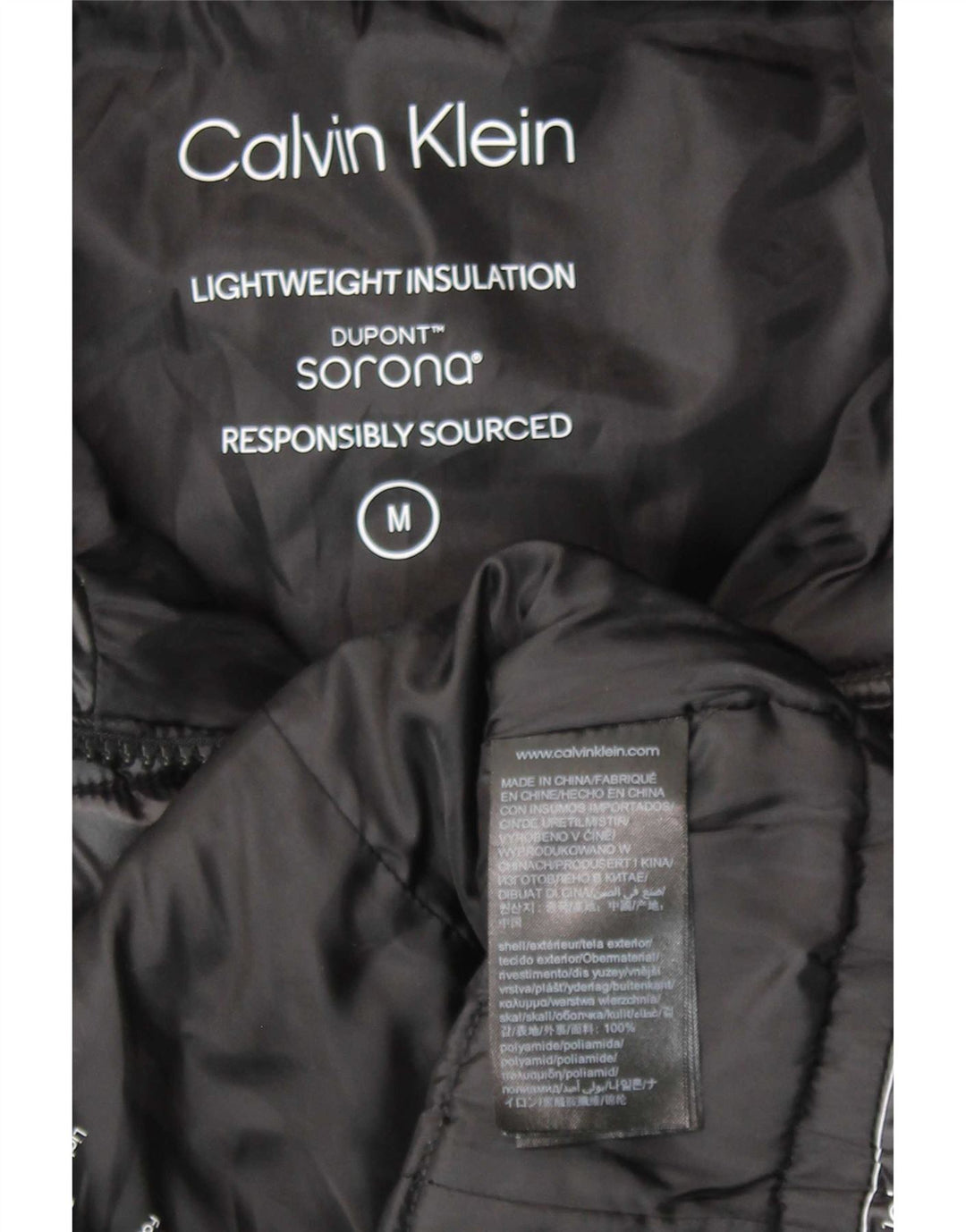 Jachetă căptușită cu glugă Calvin Klein pentru femei UK 14 Poliamidă neagră medie
