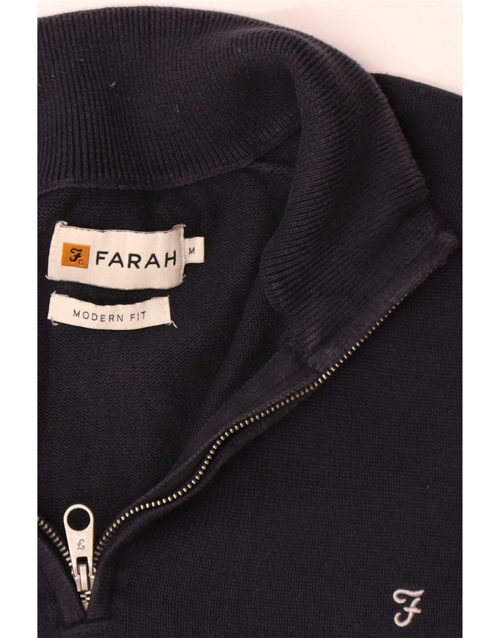 Pulover pentru bărbați Farah, cu formă modernă, cu fermoar și gât, bumbac, albastru bleumarin mediu