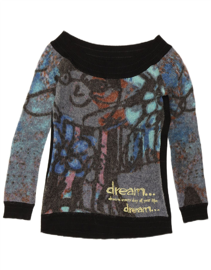 DESIGUAL Pulover cu gât de barcă pentru femei UK 12 Medium Negru Colorat