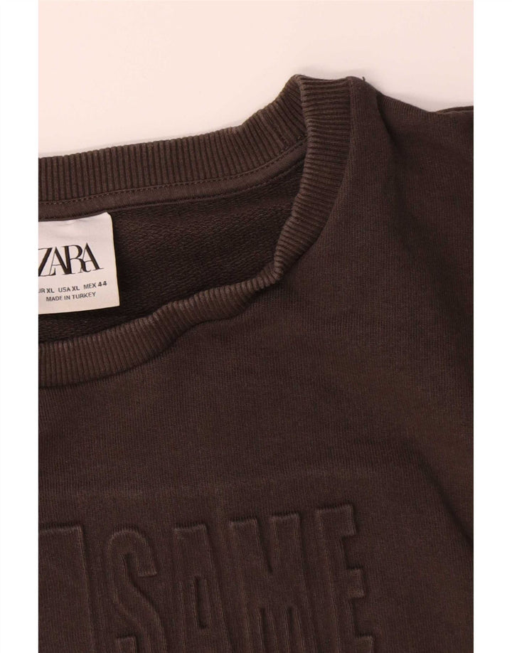 Pulover grafic pentru bărbați Zara XL, bumbac maro