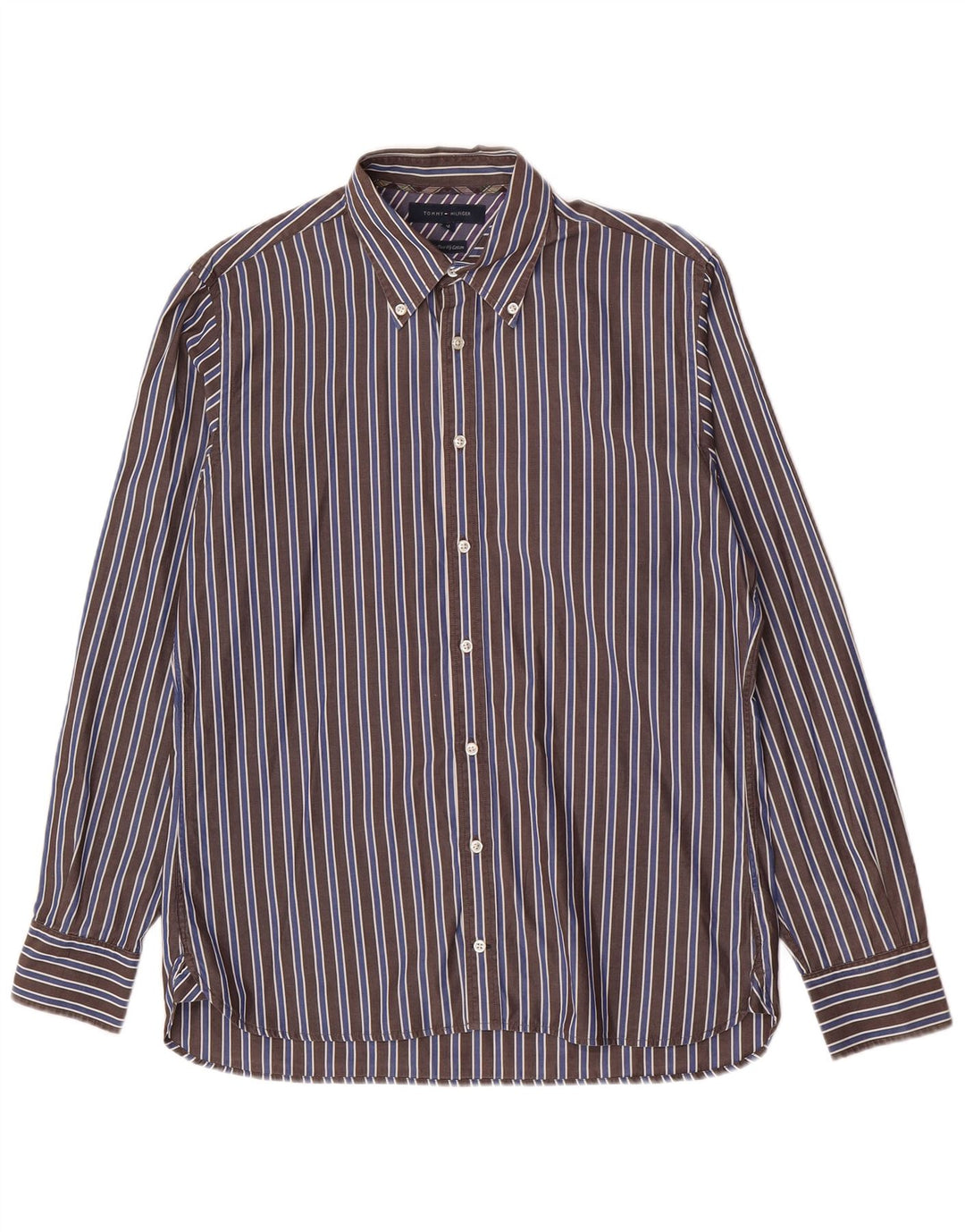 Cămașă pentru bărbați Tommy Hilfiger, bumbac cu dungi maro mediu