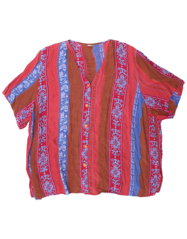 Bluză vintage pentru femei cu mânecă scurtă, cămașă UK 22 3XL, multicoloră, florală