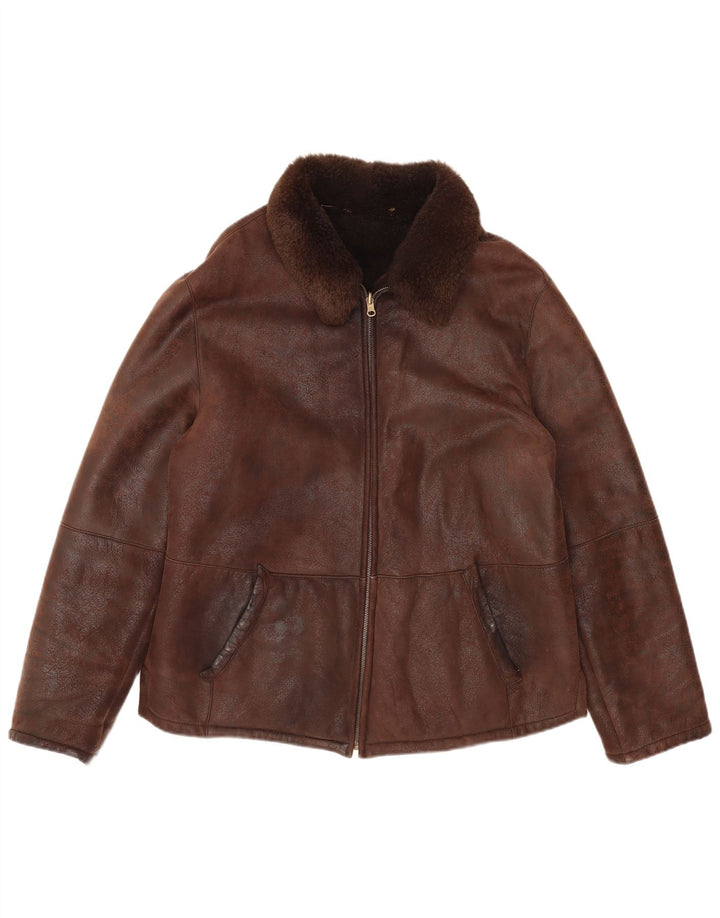 Jachetă din shearling pentru bărbați VINTAGE IT 50 din piele maro mare