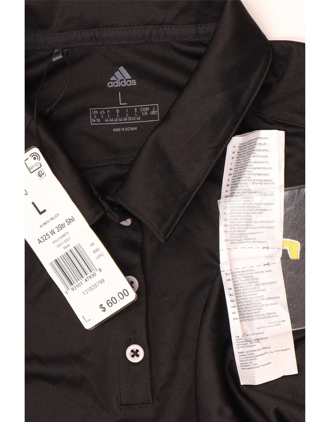Tricou polo Adidas pentru femei Marea Britanie 16/18 Poliester negru mare