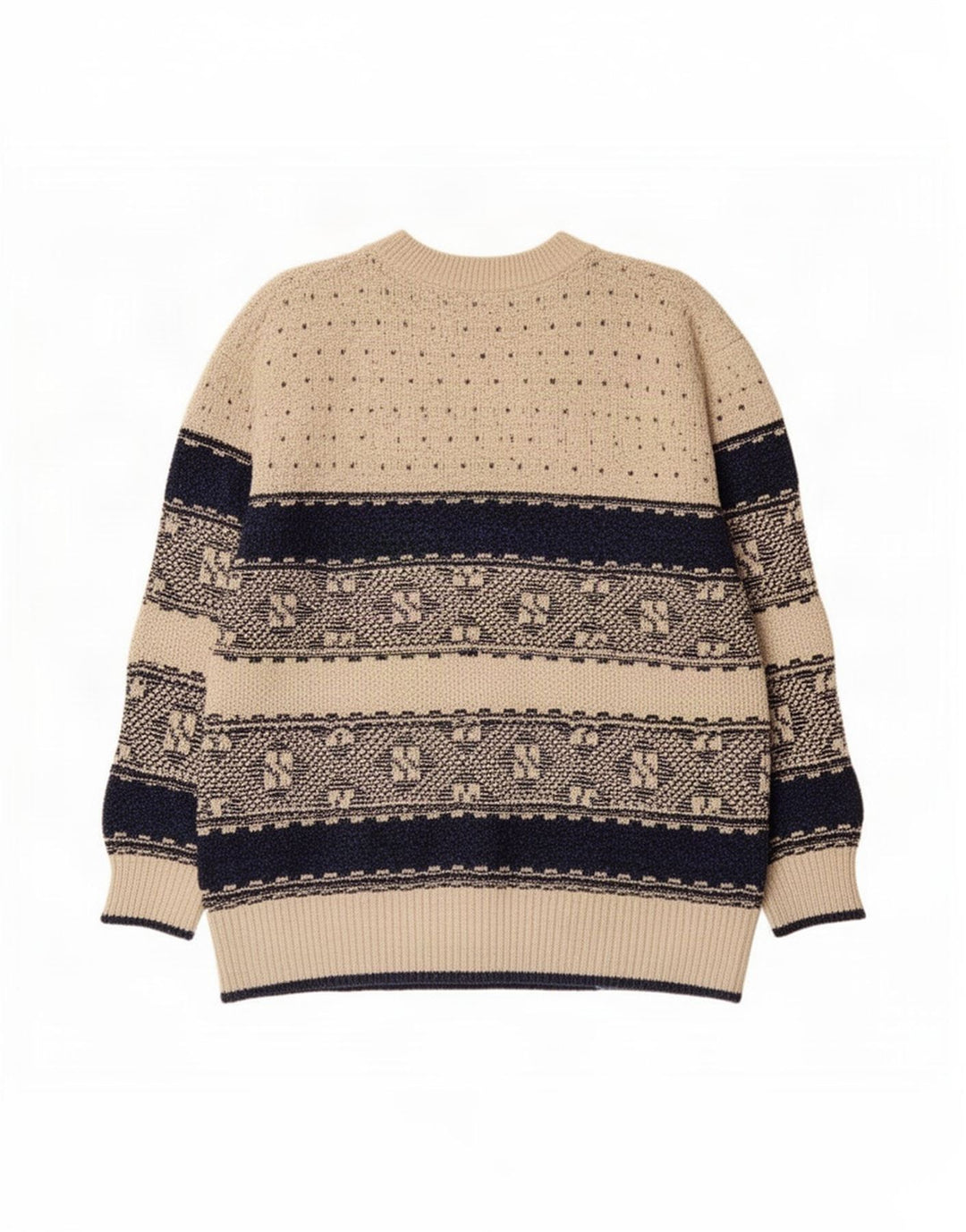 Pulover vintage pentru bărbați cu decolteu triplu, mare, bej, geometric