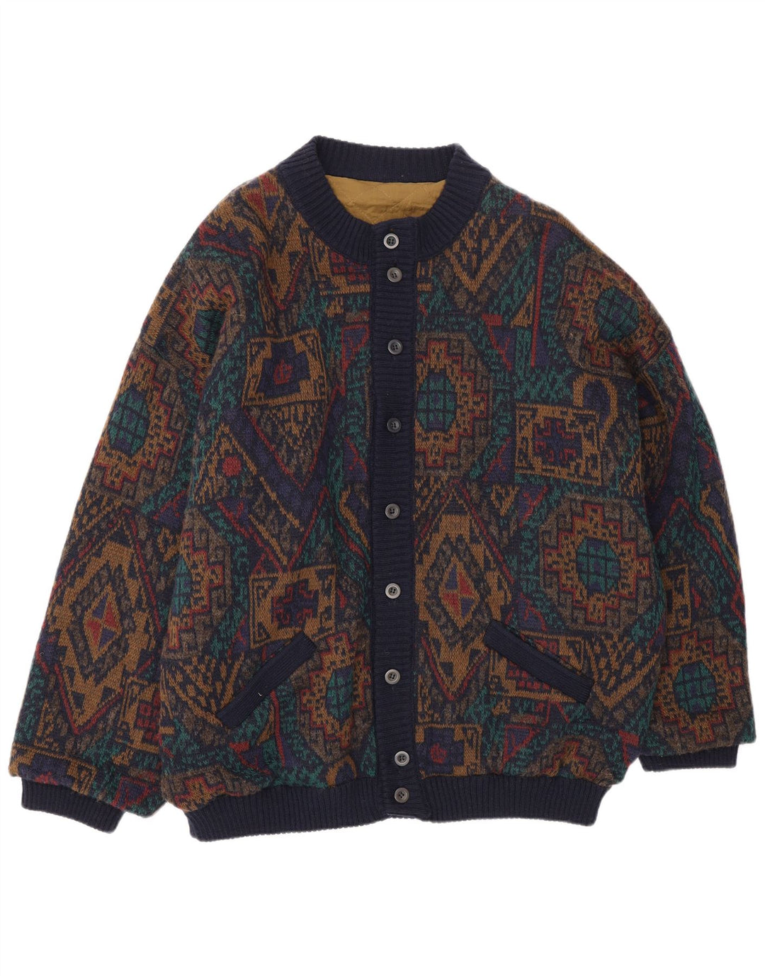 Jachetă Bomber Vintage Bărbați din tricot IT 54 2XL Lână geometrică multicoloră