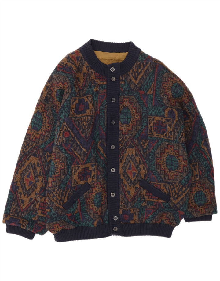 Jachetă Bomber Vintage Bărbați din tricot IT 54 2XL Lână geometrică multicoloră