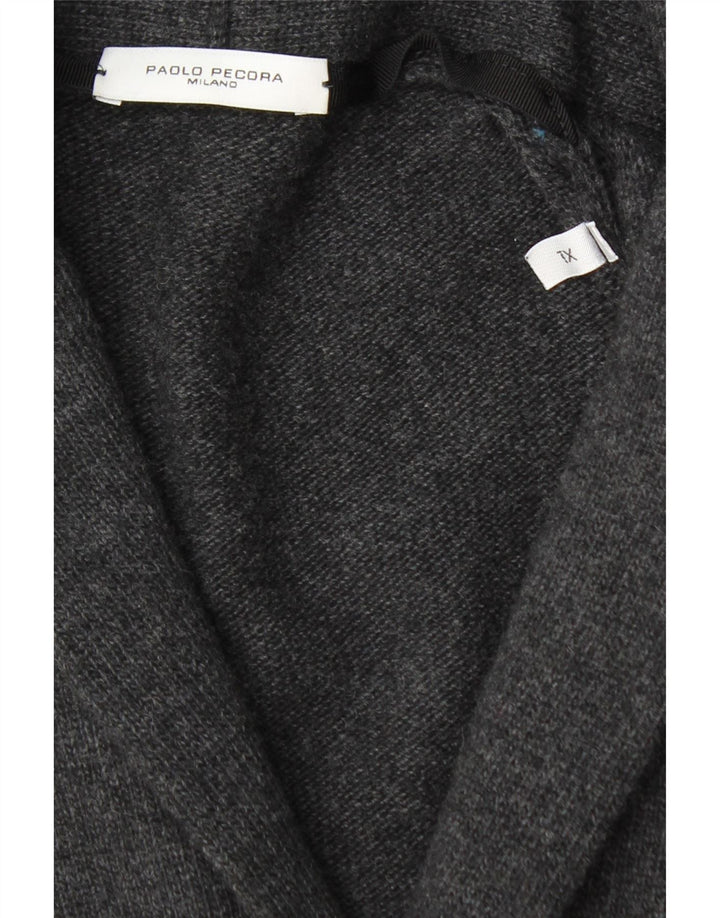 Paolo Pecora Pulover Cardigan dublu pentru bărbați, XL, lână gri