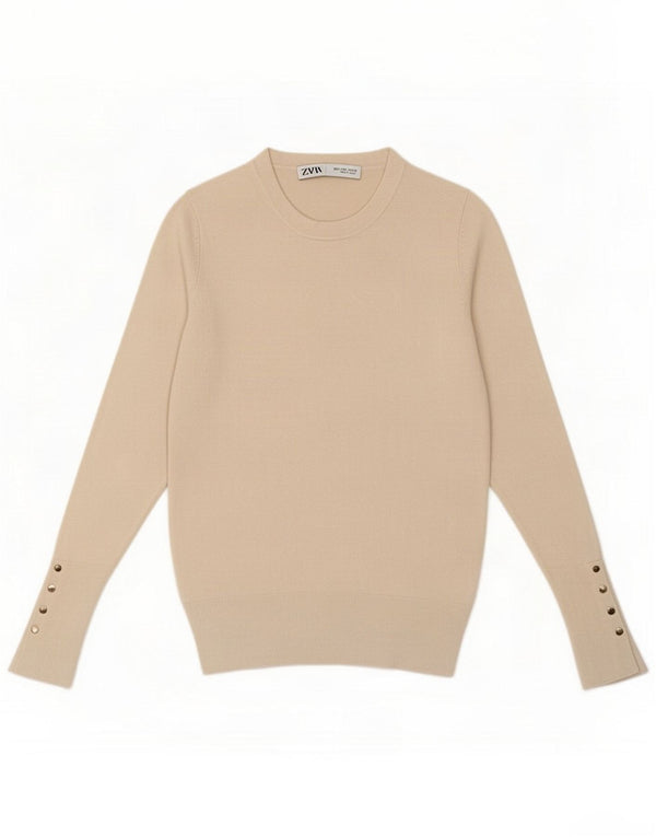 Zara Pulover cu gât roșu pentru femei UK 10 Small Beige Viscose