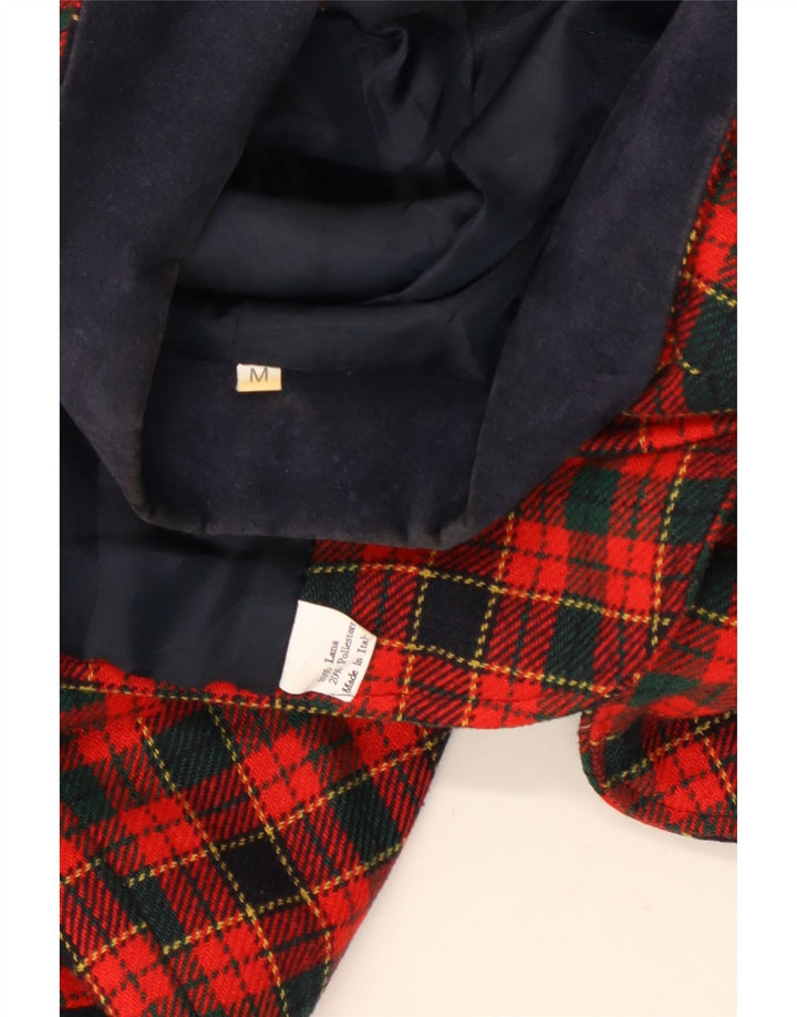 Jachetă pentru femei VINTAGE cu 2 nasturi și mâneci 3/4, UK 14, carouri roșii medii