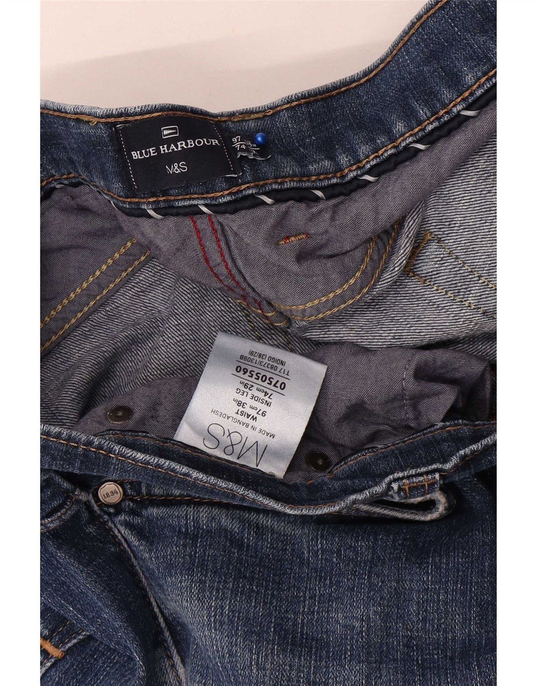 Blugi drepti pentru bărbați Marks & Spencer Blue Harbour W38 L29 Bumbac albastru