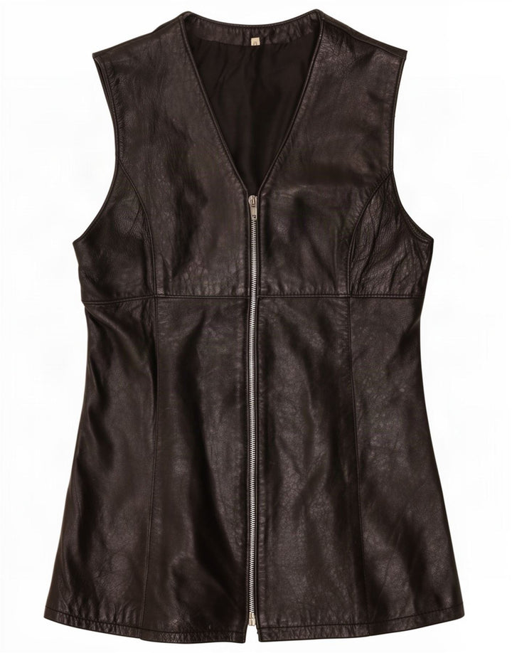 Gilet din piele vintage pentru femei UK 12 Medium Black