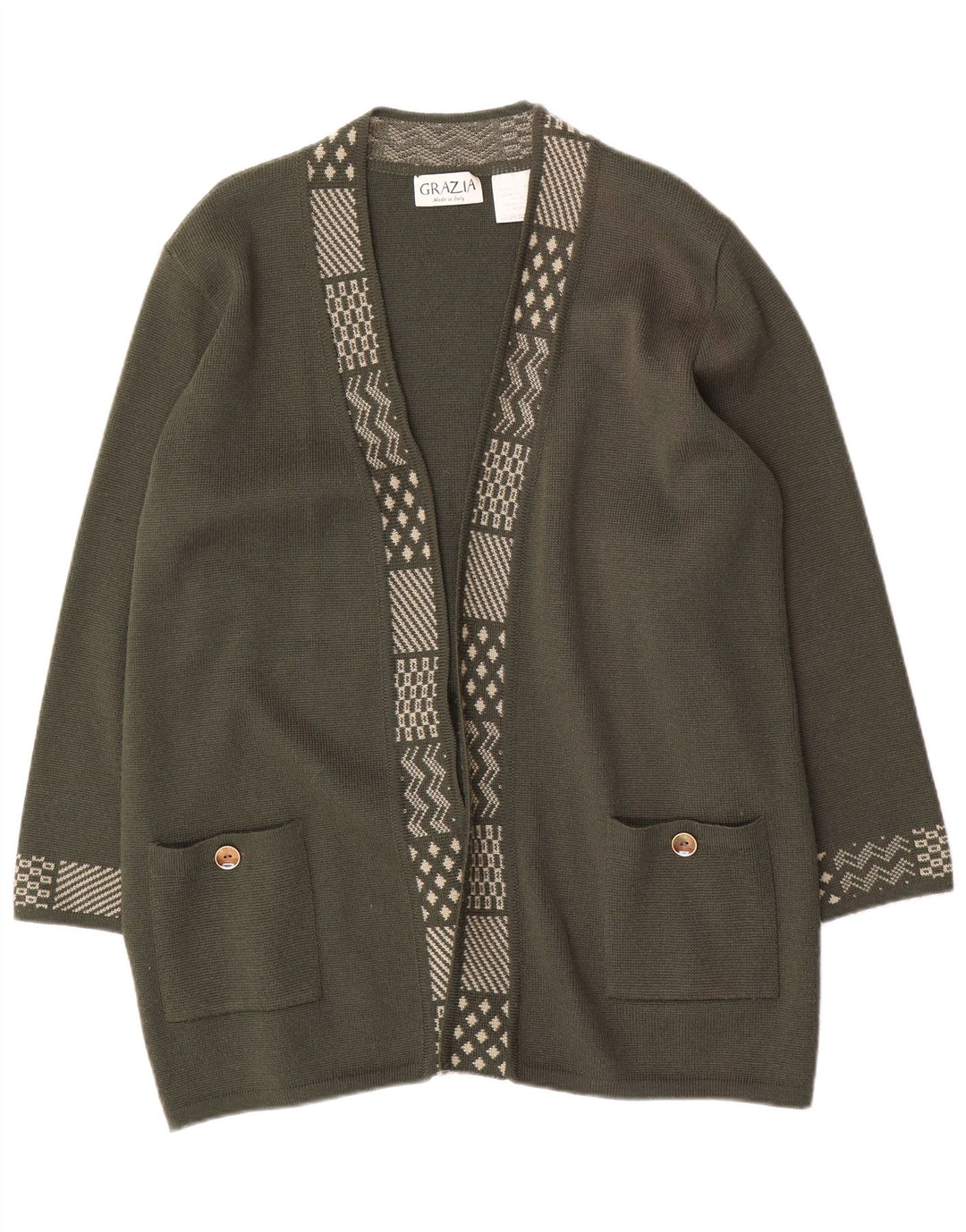 Pulover cardigan cu paragate Grazia pentru femei US 18 2XL Kaki Lână