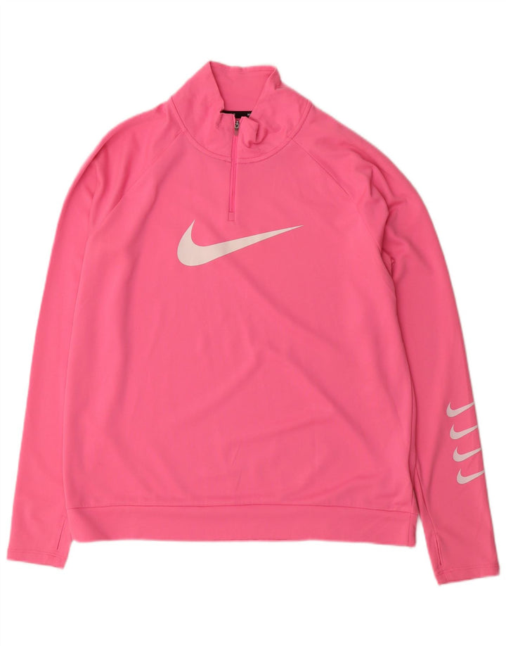 Pulover pentru damă NIKE Dri Fit, cu fermoar, cu gât, UK 16, poliester roz mare