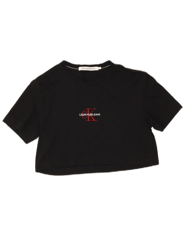 Calvin Klein Jeans Tricou cu grafic crop pentru femei Top UK 14 Medium Black