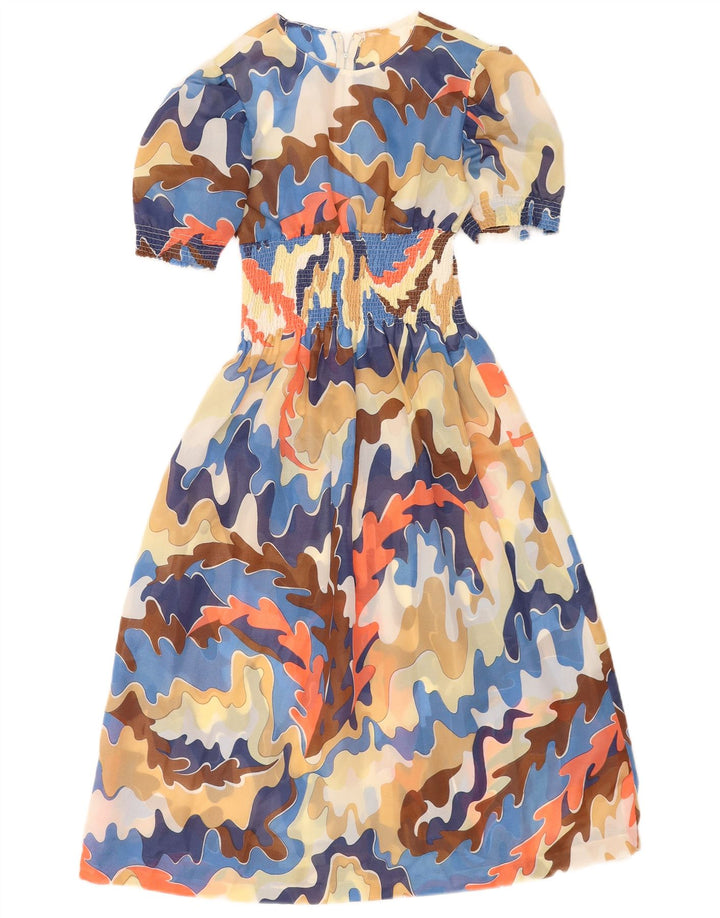 Rochie maxi vintage cu model abstract pentru femei UK 8 mic multicolor